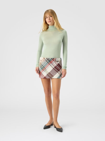 Mini skirt with check pattern, White & Burgundy - DS25WH14BC005LS01J3