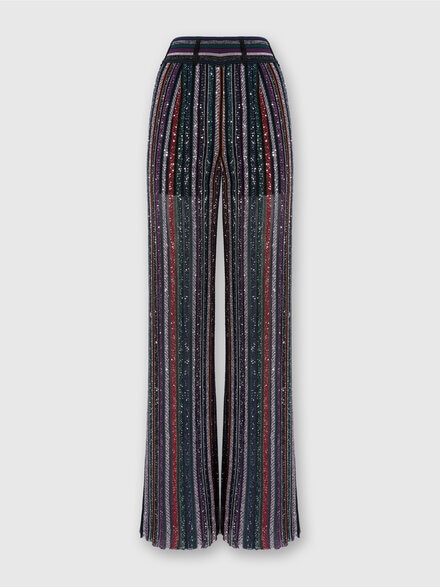 Long Pants in Herringbone Stripe Knit, Multicoloured  - DS25WI09BK01C3SM9T4