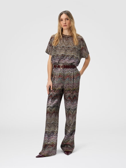 Wide leg pants with zigzag pattern, Multicoloured  - DS25WI0KBC005GS01HU