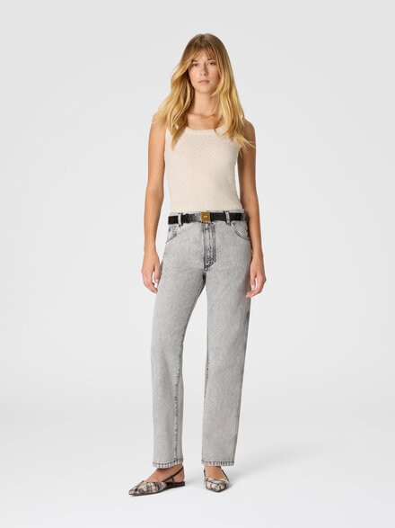 Five-pocket mid-rise bleached denim pants, Black - DS25WI0NBW00XXS01IH