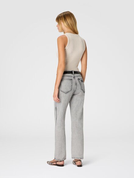 Five-pocket mid-rise bleached denim pants, Black - DS25WI0NBW00XXS01IH