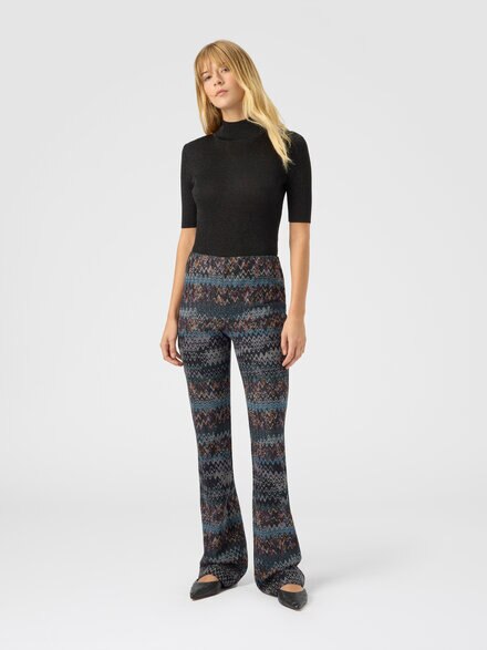 Flare trousers in lamé viscose, Blue - DS25WI14BR014AS72O0