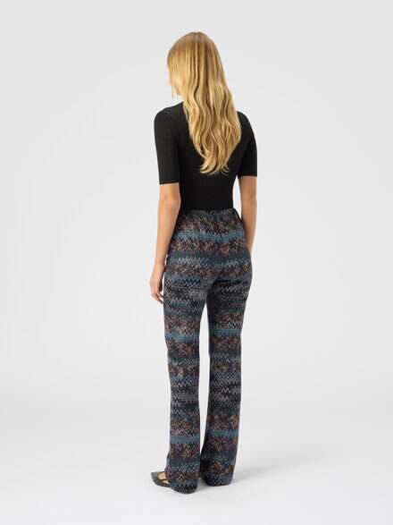 Flare trousers in lamé viscose, Blue - DS25WI14BR014AS72O0