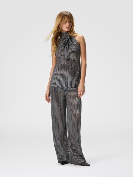 Pantalón largo con cintura elástica y lentejuelas, Silber & Grau  - DS25WI19BK01FWSM9WP