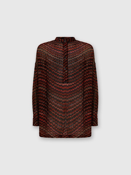 Blouse à col mao à motif zigzag, Noir & Brun - DS25WJ0FBC005DS4174