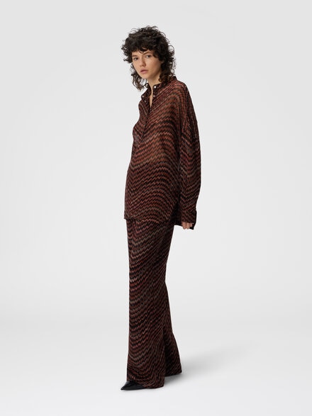 Blouse with mandarin collar and zigzag pattern, Black & Brown - DS25WJ0FBC005DS4174