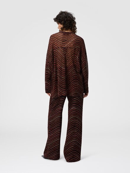 Blouse with mandarin collar and zigzag pattern, Black & Brown - DS25WJ0FBC005DS4174