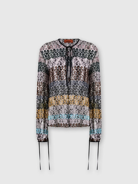 Crew Neck Blouse in Embroidered Lace, Multicoloured  - DS25WJ0KBR012ISM9QX