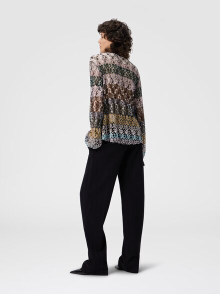 Bluse mit Rundhalsausschnitt aus strukturierter Spitze, Mehrfarbig  - DS25WJ0KBR012ISM9QX