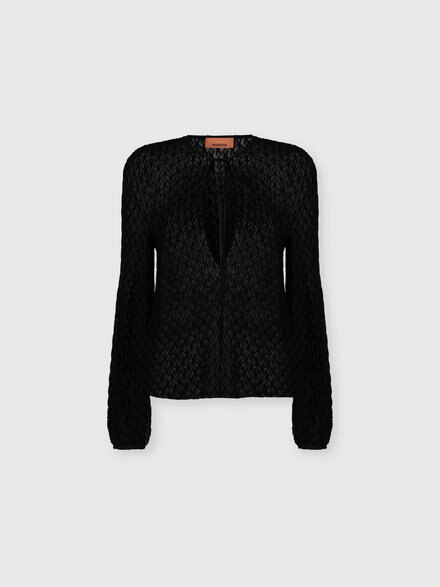 Bluse mit Rundhalsausschnitt aus Wollmischung, Schwarz - DS25WJ0KBR012J93911