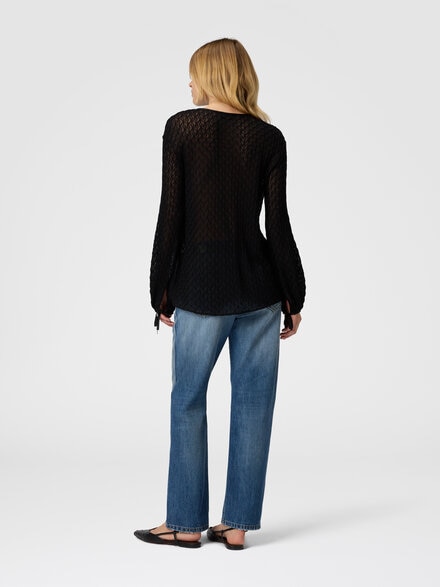 Blusa cuello redondo de mezcla de lana, Negro - DS25WJ0KBR012J93911
