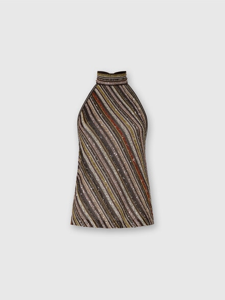 Halter Top in Herringbone Stripe Knit, Multicoloured  - DS25WK04BK01C3SM9T5