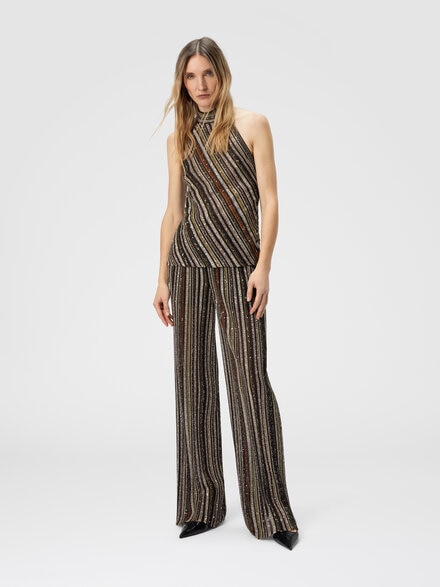 Halter top in herringbone stripe knit, Multicoloured  - DS25WK04BK01C3SM9T5