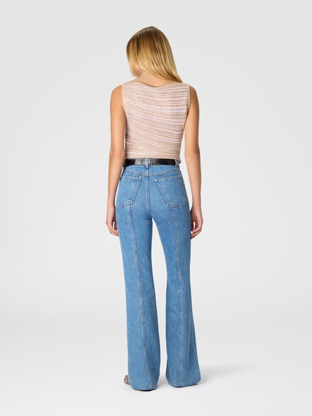 Boat neck top with lamé stripes, White  - DS25WK0HBK01CLS30FN