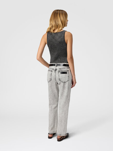 Tank top in viscose and lamé blend, Silver - DS25WK0MBK01BYL905D