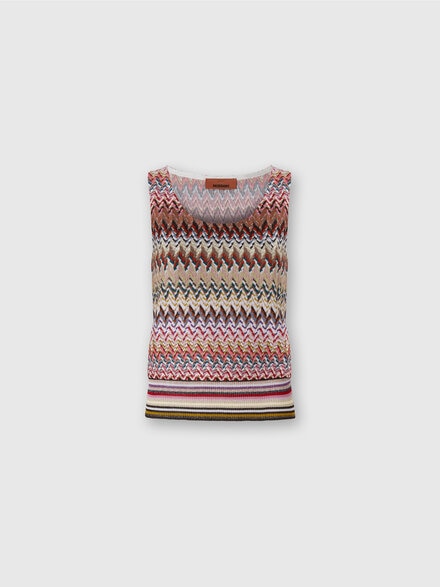 Zigzag Tank Top with Ribbed Detail, Multicoloured  - DS25WK0OBR012LSM9QY