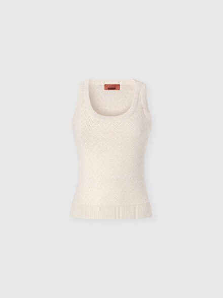 Cotton blend tank top with zigzag pattern, Beige - DS25WK0XBK01B7S01J9