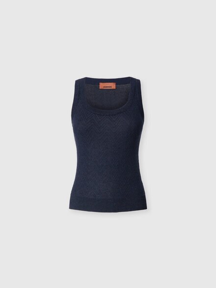 Cotton blend tank top with zigzag pattern, Blue - DS25WK0XBK01B7S72O5