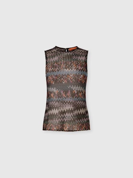 Sleeveless top in lamé viscose, Blue - DS25WK0YBR014AS72O0