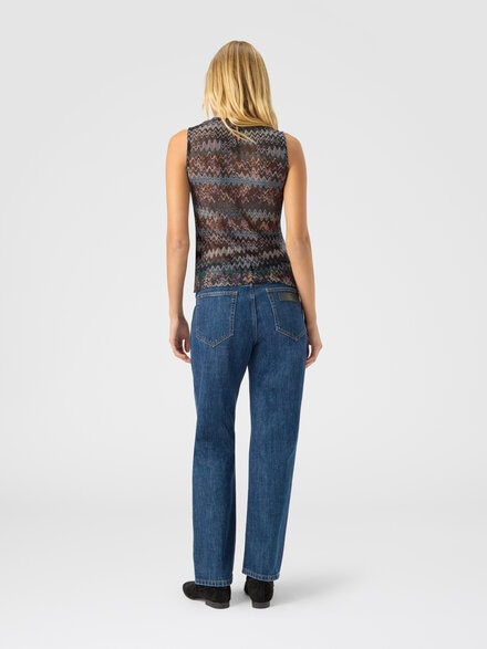 Sleeveless top in lamé viscose, Blue - DS25WK0YBR014AS72O0