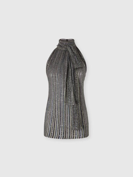 Top con fiocco a righe con paillettes, Argento & Grigio - DS25WK19BK01FWSM9WP