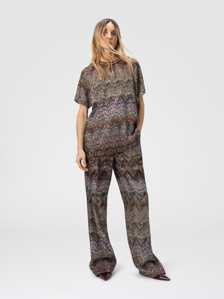 Short sleeve t-shirt with zigzag and sequins, Multicoloured  - DS25WL04BC005GS01HU