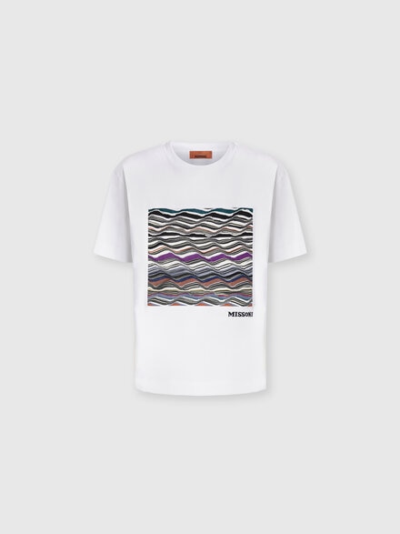Short Sleeve T-Shirt with Knit Insert and Logo, White  - DS25WL06BJ00PJS01IP