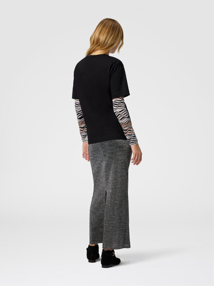 Short sleeve t-shirt with knit insert and logo, Black - DS25WL06BJ00PJS91QR