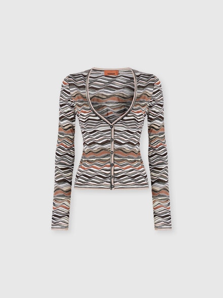 Buttoned Cardigan with Wave Pattern, Beige & Brown - DS25WM03BK01C0SM9SR