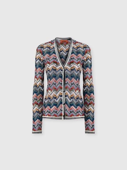 V-Neck Cardigan in Embroidered Lace, Multicoloured  - DS25WM06BR012FSM9R3