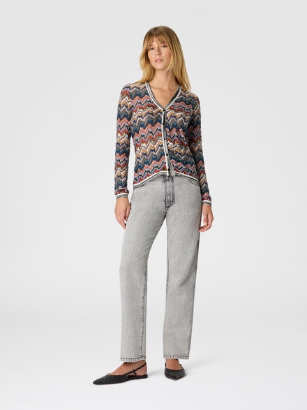 V-neck cardigan in embroidered lace, Multicoloured  - DS25WM06BR012FSM9R3