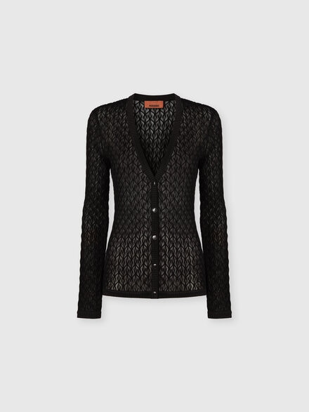 Cárdigan slim con escote en V de encaje, Negro - DS25WM06BR012J93911