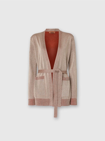 Cardigan with Belt in Lamé, Pink Lamé - DS25WM0IBK01BYL201F