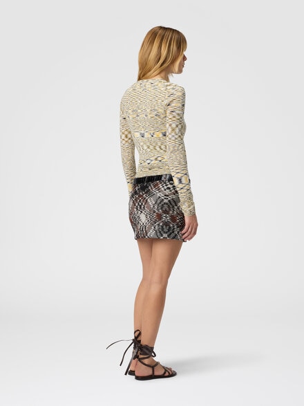Short crew neck cardigan in smooth flame knit, Yellow  - DS25WM0JBK01CCF002N