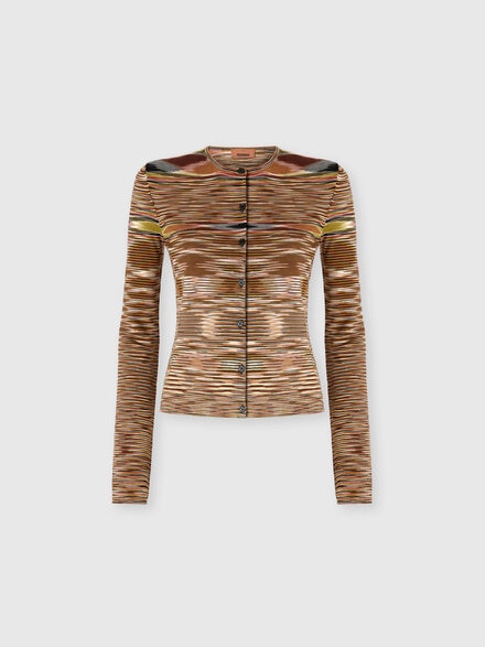 Kurzer Cardigan mit Rundhalsausschnitt aus glattem Flammstrick, Mehrfarbig  - DS25WM0JBK01CCFM13W