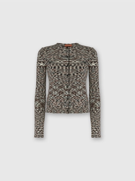 Cardigan court col rond en maille lisse flammée, Noir & Brun - DS25WM0JBK01CCFM13X