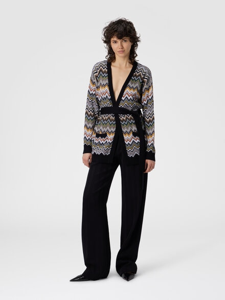 Relaxed-Fit-Cardigan mit Gürtel und Chevronmuster, Mehrfarbig  - DS25WM0OBK01CQSM9TA