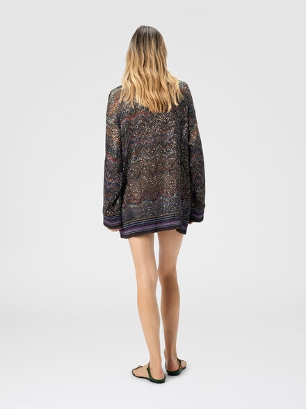Cárdigan oversize con escote en V y motivo zigzag, Multicolor  - DS25WM0TBC005GS91P6