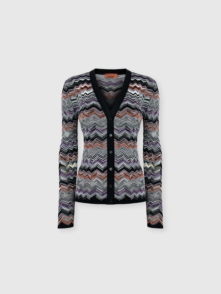 Slim Buttoned Cardigan with Flame Chevron Pattern, Multicoloured  - DS25WM0VBK01C6SM9SP