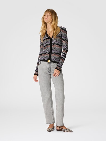 Slim buttoned cardigan with flame chevron pattern, Multicoloured  - DS25WM0VBK01C6SM9SP