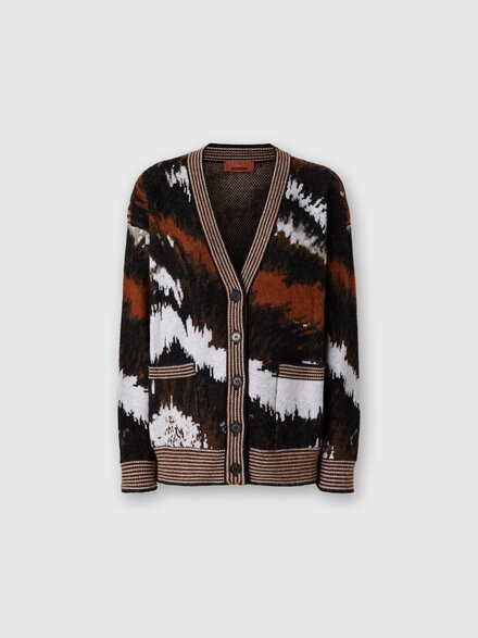 Oversized Cardigan in Tiger Pattern Knit, Rust & Black - DS25WM0XBK01C2SM9SZ
