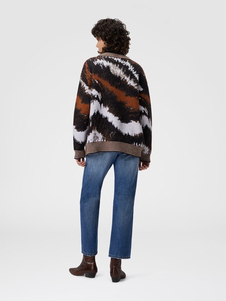 Oversized cardigan in tiger pattern knit, Rust & Black - DS25WM0XBK01C2SM9SZ