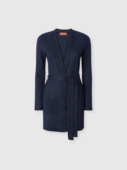 Chevron pattern belted cardigan, Blue - DS25WM11BK01B7S72O5