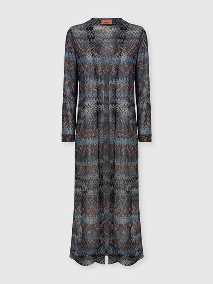 Long cardigan in lamé viscose, Blue - DS25WM12BR014AS72O0