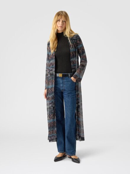 Long cardigan in lamé viscose, Blue - DS25WM12BR014AS72O0
