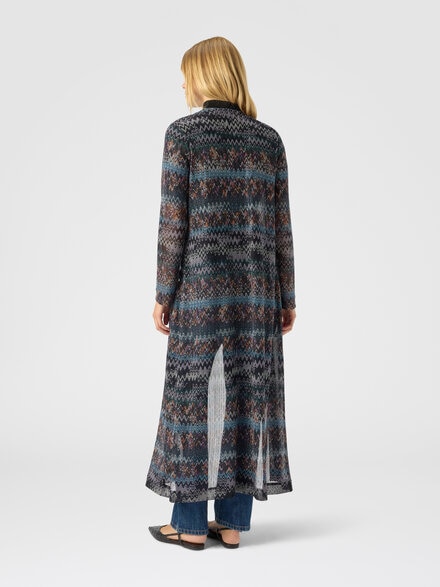 Long cardigan in lamé viscose, Blue - DS25WM12BR014AS72O0
