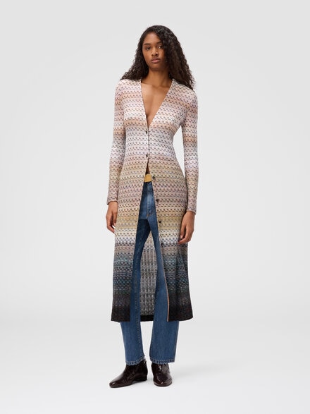 Long buttoned cardigan in viscose blend, Blue - DS25WM1BBR0144S72O4