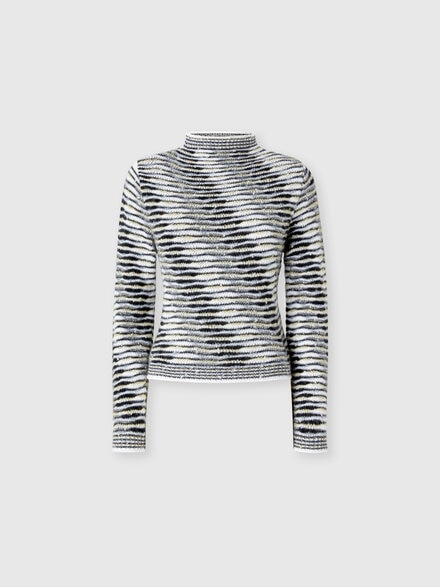 Mock Neck Sweater with Flame Pattern, Black & Grey - DS25WN00BK01BTSM9SV
