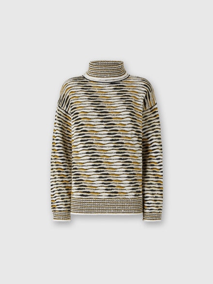 Oversized High-Neck Sweater with Flame Pattern, Yellow & Brown - DS25WN01BK01BTSM9SU