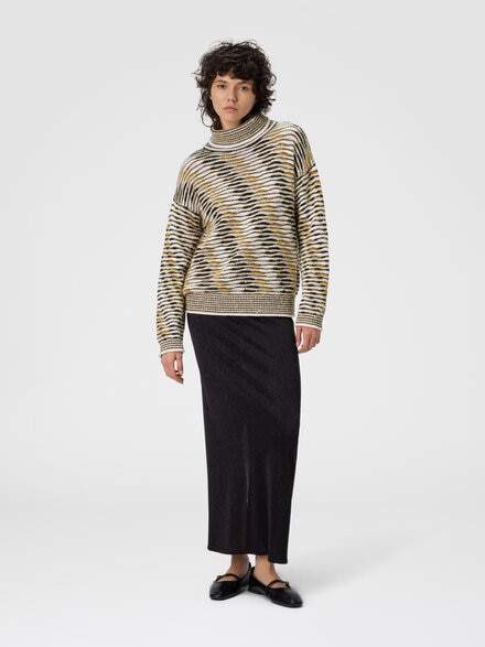 Oversized high-neck sweater with flame pattern, Yellow & Brown - DS25WN01BK01BTSM9SU